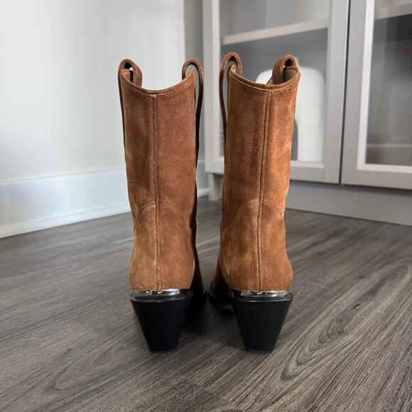 Anine Bing Mid Tania Toffee Suede Western Boots 36 NEW Cowgirl Leather Bootie - Picture 4 of 7